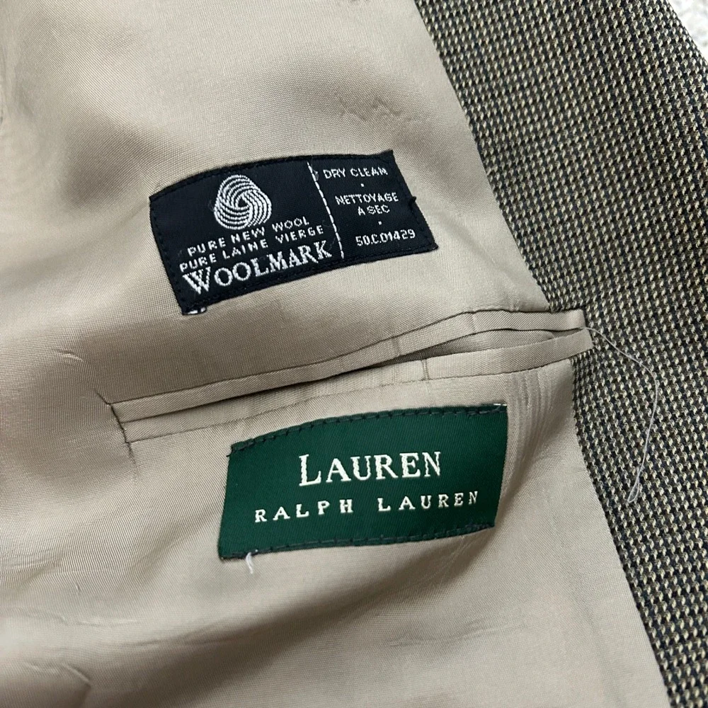 Lauren‎ Ralph Lauren Blazer 46L Brown Micro Houndstooth Wool Sport Coat 2 Button
